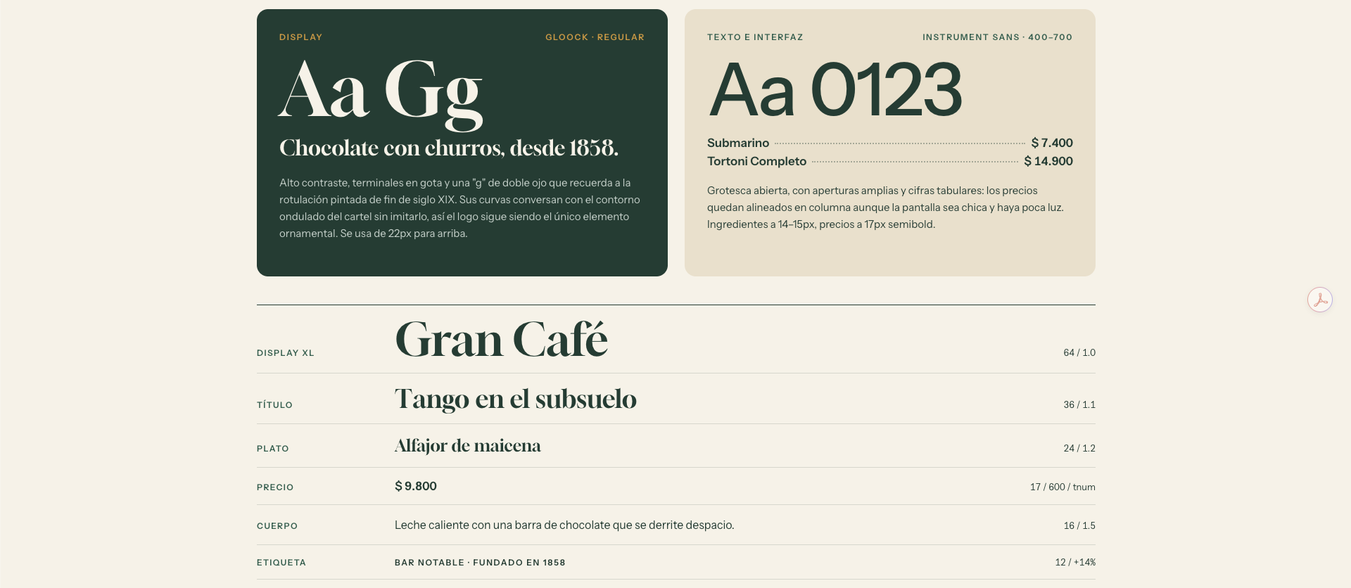 Typographic System: Gloock and Instrument Sans