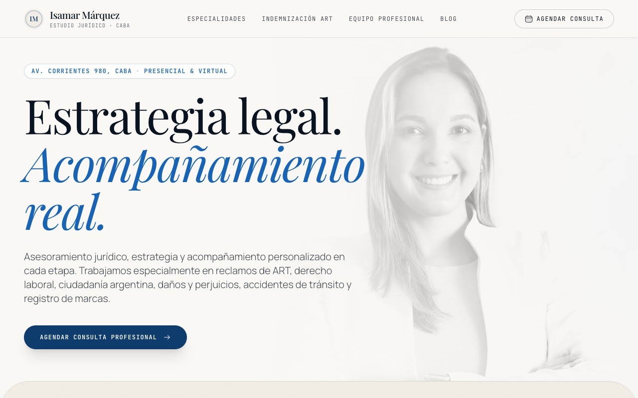 Screenshot of the Dr. Isamar Márquez website, a law firm